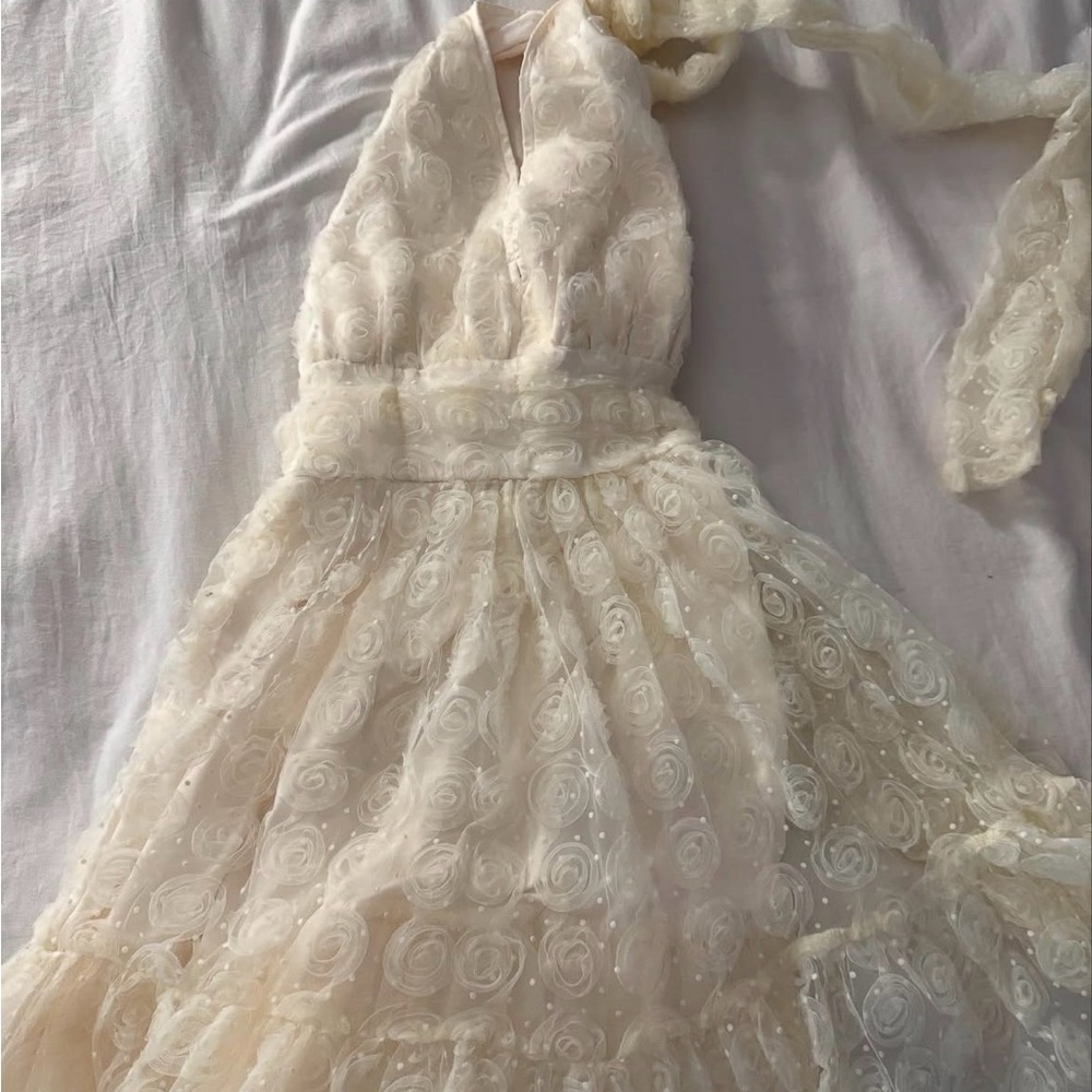 Elegant Cream Halter Dress